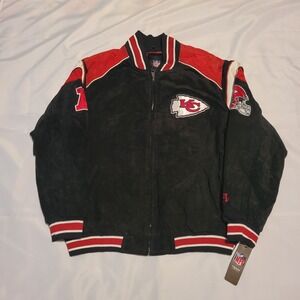 NFL Team Apparel Leather Letterman Jacket Kansas City Chiefs Red Black Size XL